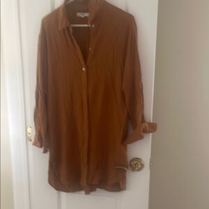 Reef Long Sleeve Shirt Dress in Rust